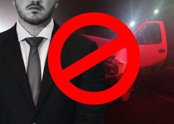 Man in a Suit in the Foreground with a Crashed White Van Behind; a Red Prohibition Symbol Overlays the Image, Signaling 'not Allowed'. - Regios Al Cuadrado
