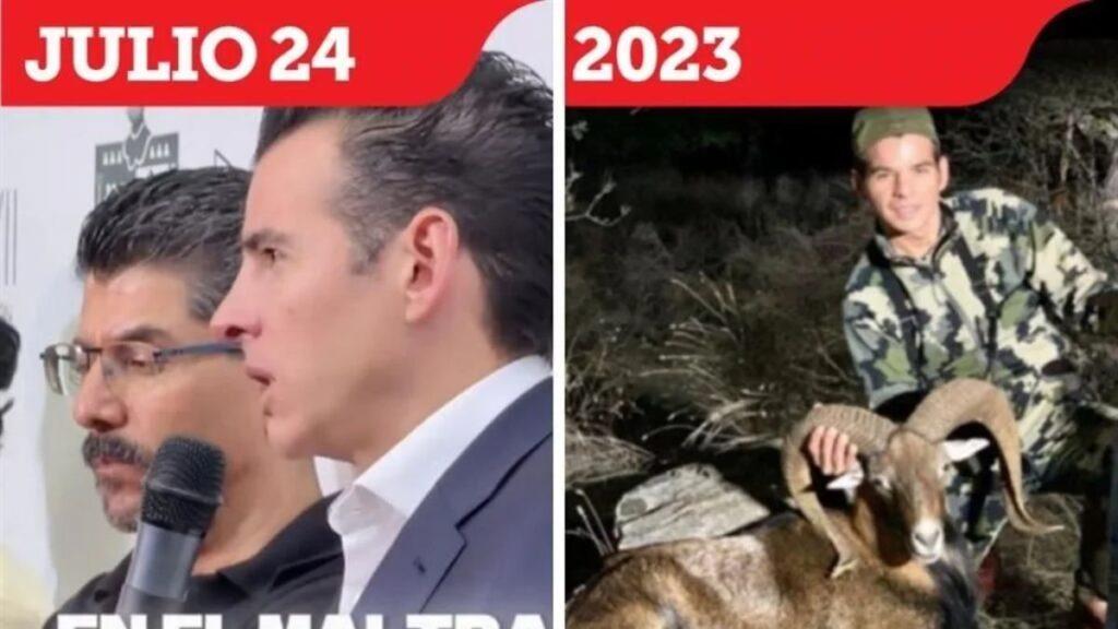 Two-panel Collage: Left Shows a Man in a Suit Speaking into a Microphone Beside Another Man with Glasses; Bold Julio 24 Banner at Top. Right Panel Shows a Soldier in Camouflage Posing with a Large Ram Outdoors. - Regios Al Cuadrado
